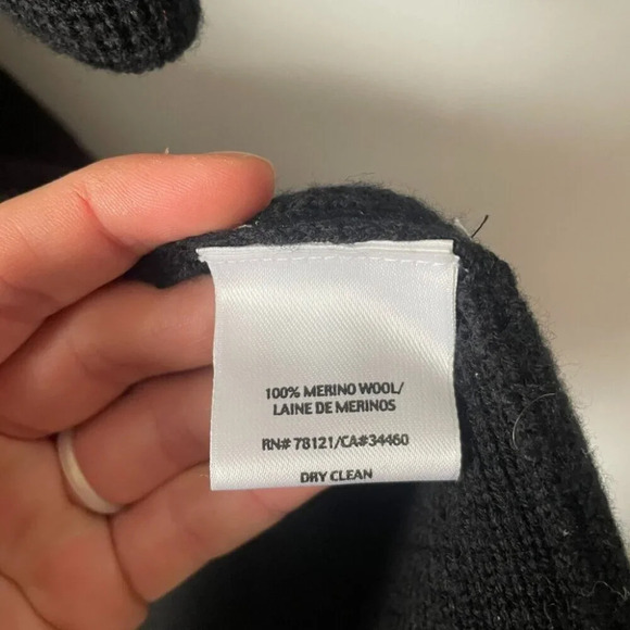 Eileen Fisher 100% Merino Wool Collared Long Line Knit Cardigan  Coat Black M - Picture 5 of 5